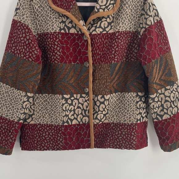 White Stag Vintage Animal Print Burnout Brocade Tapestry Button Up Blazer Jacket - Picture 7 of 12